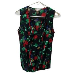 Banana Republic Black Sleeveless Sheer Floral Bird